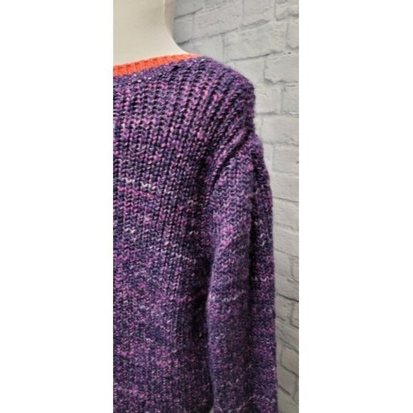 NWT FREE PEOPLE XL WALK ON BY PURPLE ORANGE SNAP YARN BOXY CARDIGAN SWEATER TOP - Picture 10 of 12